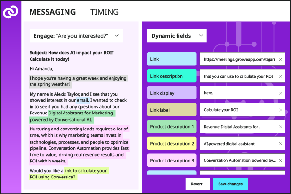 Conversica Variable Based Conversation Editor allows clients to define the business variables once that are used to dynamically generate hundreds of variations in each of the exchanges