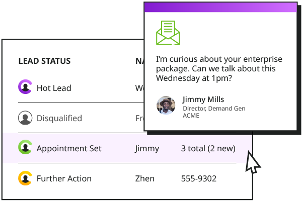 Conversica Revenue Digital Assistants use two-way conversations to uncover hand raisers and confirm fit before setting a meeting on behalf of sales