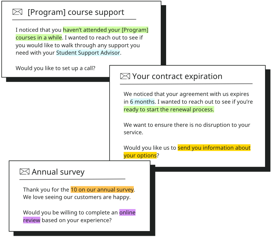 Trigger conversations from activities or timelines to automate the process further.