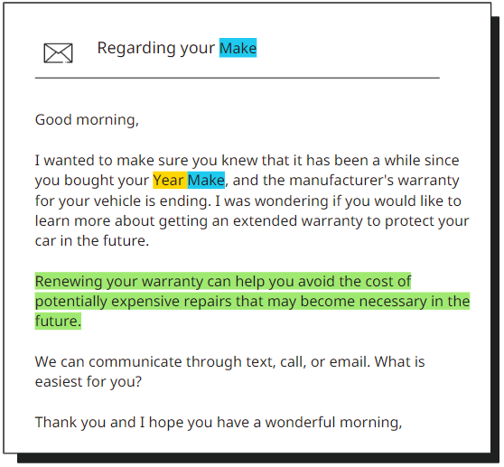 The Warranty Expiration conversation reaches out to customers with an approaching expiration date for their warranty.