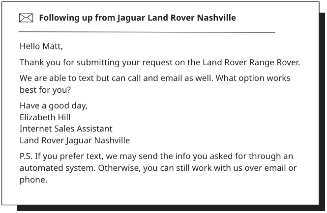 Auto dealership internet lead follow up conversation