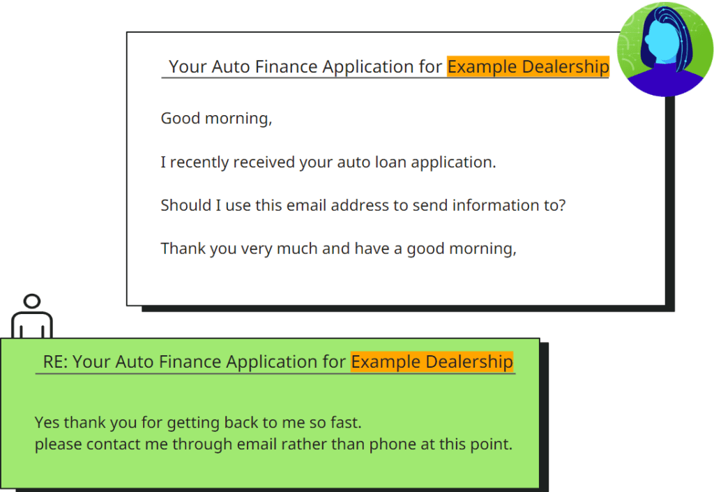 Auto loan application follow up conversation